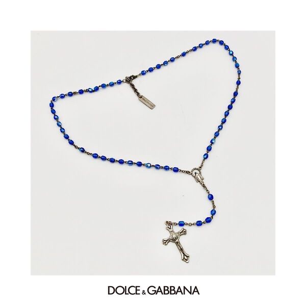DOLCE&GABBANA ドルチェアンドガッバーナ ネックレス ロザリオ シルバー 十字架 クロス イタリア製 美品 USED