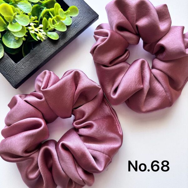 No.68 ハンドメイド シュシュ お得 2個セット ローズピンク 上質サテン生地 ヘアアクセサリー ヘアゴム