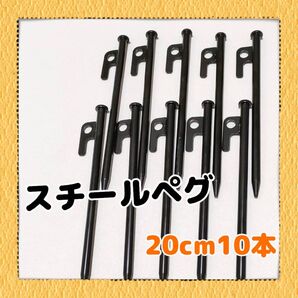 スチールペグ タープ 設営 杭 鍛造ペグ キャンプ用品 キャンプテントアウトドア用品 ソロキャンプ 強靭 ロープ 20cm 10本