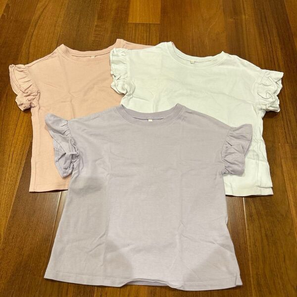 (((専用)))女の子 半袖 Tシャツ フリル袖 3枚セット ピンク パープル ホワイト