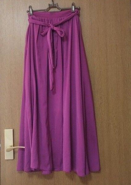 GU《USED品 美品》ロングスカート ピンク系パープル リボン フレア
