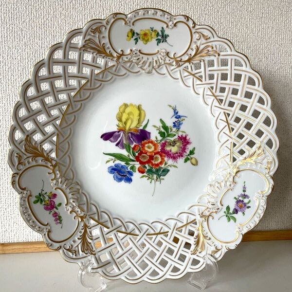 ○五つ花・三つ窓・金彩・金縁○28.5cm・L300◇Meissen・マイセン◇