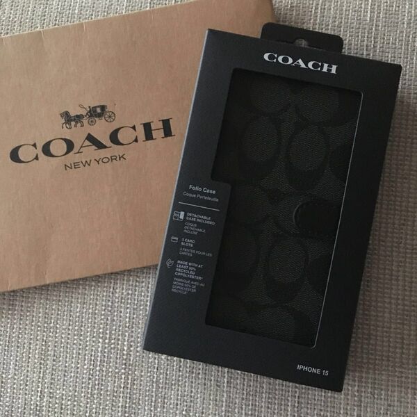 新品 COACH コーチ レザー iPhone 15 ケース 手帳