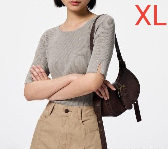 GU リブボートネックセーター [5分袖) 商品番号:356437 XL カットソー 五分袖 グレー セーター