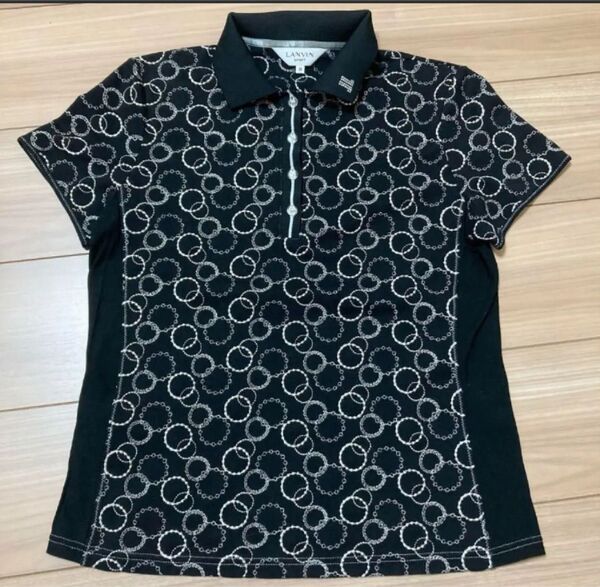LANVIN SPORT ランバンスポール 半袖ゴルフシャツ 38M レディース ブラック 黒 半袖ポロシャツ ストレッチ