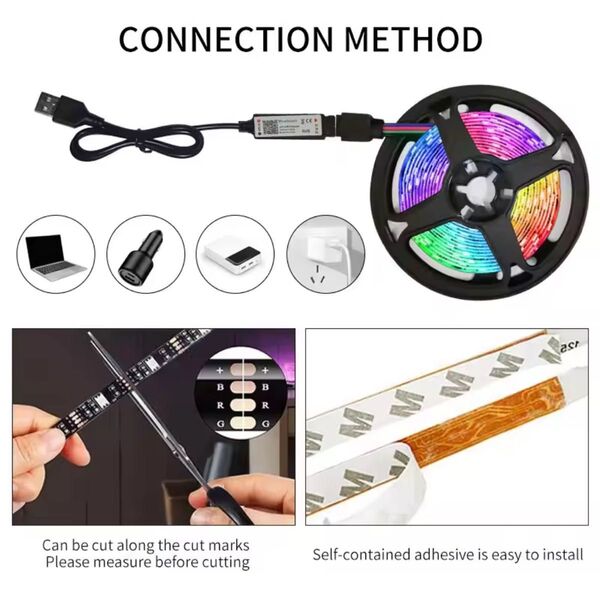 【新品】3m USB rgb ledライト5vアプリコントロールBluetooth イルミネーション LEDテープライト