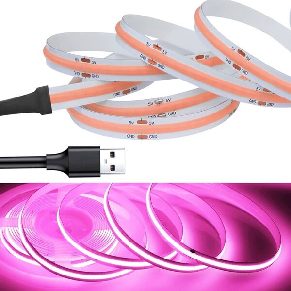 【新品】テープライトLEDピンク3m 320LEDs/m DC5V 180°発光 USB