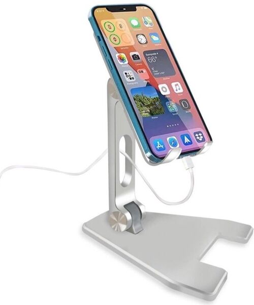 折り畳み式 スマホスタンド 角度調整 折りたたみ 三角安定 両手解放 アルミニウム合金 シルバーホワイト 卓上