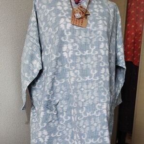 夏藍染め久留米絣反物 ワイド長めのチュニック(スパッツ)とも相性抜群◎夏又々激暑予想される中◎海外の方へのプレゼント◎マタニティ◎