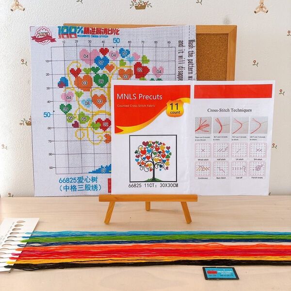 クロスステッチキット 刺繍キット 刺しゅう 初心者 カラフルハートの木 ハンドメイド パッチワーク 手芸