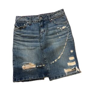デニムスカート ダメージ加工 ブルー系
