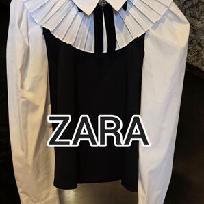 ★ZARA★ザラ★プリーツ襟ドッキング白シャツ★新品同様えむ
