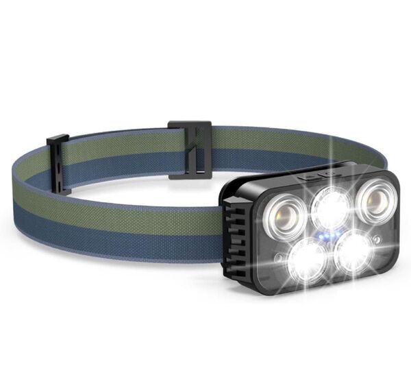 USB充電式 高輝度 LED ヘッドライト 赤&白ライト SOS点滅 頭につけ ヘッドランプ 防水防塵 90°角度調整可
