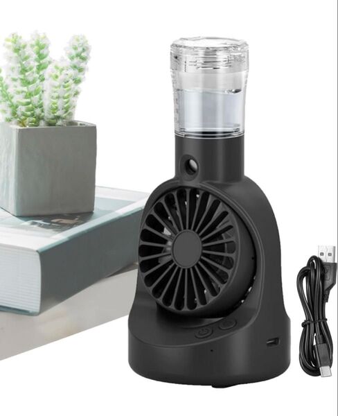 携帯扇風機 ハンディファン 冷風機 静音 節電 type-C充電式 小型 卓上冷風扇 4段階風量調節 7枚羽根 噴霧 送風 加湿