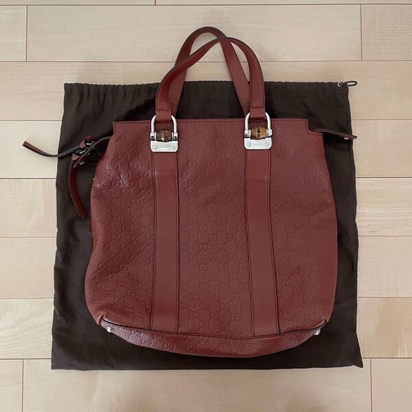 美品 グッチ GUCCI ハンドバッグ トートバッグ バンブー GG柄 レザー