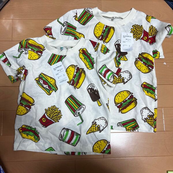 未使用タグ付き ハンバーガー ポテト 総柄Tシャツ 2枚セット 100cm 110cm