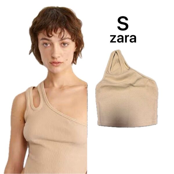 本日限り値下げ★ Zara ザラ トップス タンクトップ アシンメトリー ショート クロップド リブニット