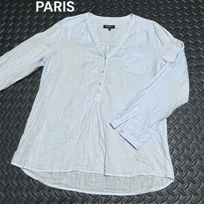 CAROLL PARIS 麻 リネン100% 長袖シャツ 水色 38サイズ