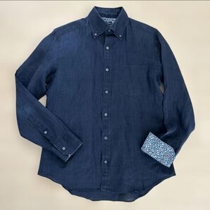 PaulSmith ポールスミス ネイビー リネン 長袖 シャツ ボタンダウン Mサイズ 薄手 麻