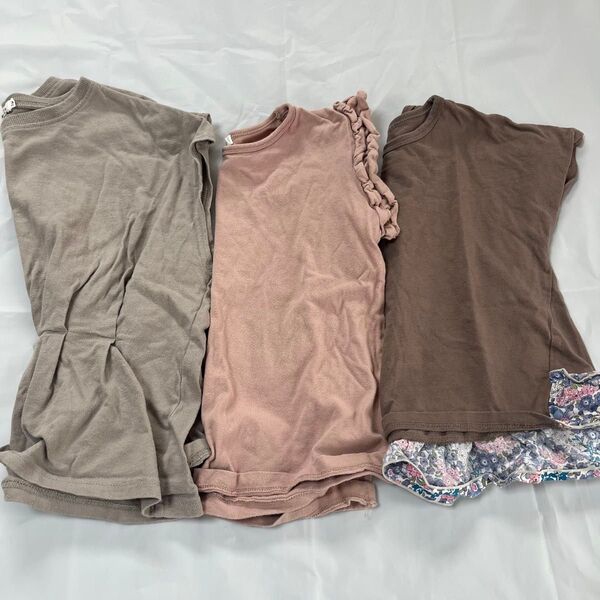 ペアマノン 女の子 トップス 130 半袖 花柄 ノースリーブ 半袖Tシャツ 無地 カットソー まとめ売り
