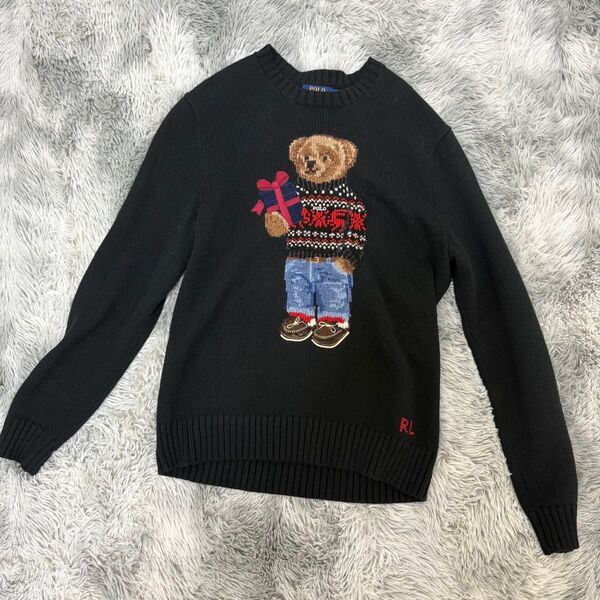【極美品】POLO RALPH LAUREN ポロベア 刺繍ニット セーター 黒 Mサイズ