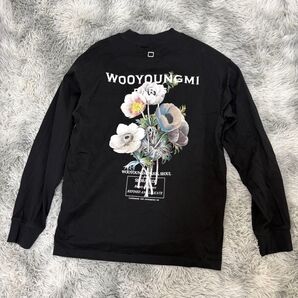 韓国 フラワー刺繍ロングスリーブTシャツ 黒 L相当