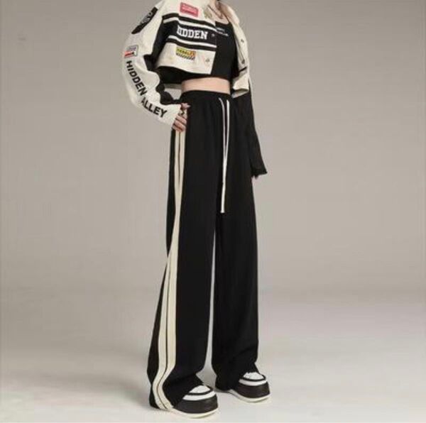 #黒 美脚 スウェットパンツ ウエストゴム ダンス カジュアル スポーツ 韓国 ブラック
