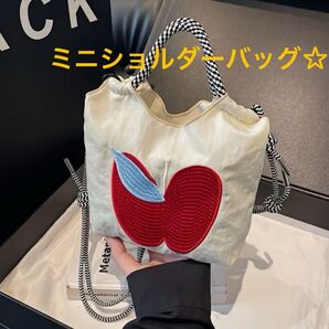 りんご 刺繍 ミニショルダーバッグ ミニトートバッグ スマホショルダー スマホポーチ 刺繍バッグ バッグ ナイロン