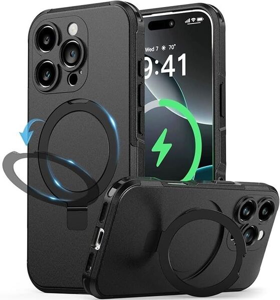 iPhone 16 Pro 用 ケース magsafe対応 米軍MIL規格 耐衝撃 高耐久性 隠し収納式スタンド付き 縦横両対