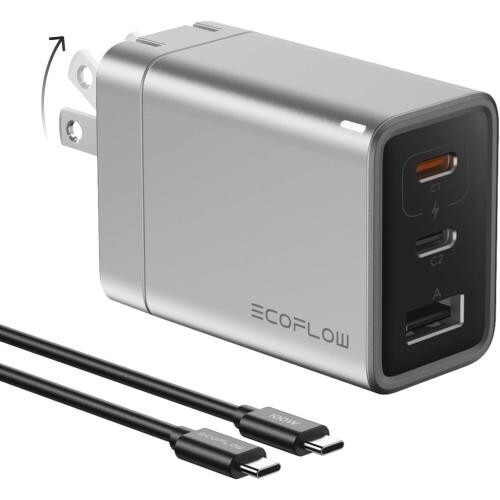 EcoFlow 65W 急速充電器 1m充電ケーブル付き ポート3つ PD3.0対応 PPS規格対応 GaN(窒化ガリウム)採用