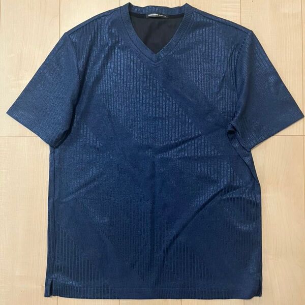 HIDEAWAYS NICOLE ハイダウェイニコル ハイブリットエアジャージ 半袖 VネックTシャツ ネイビー