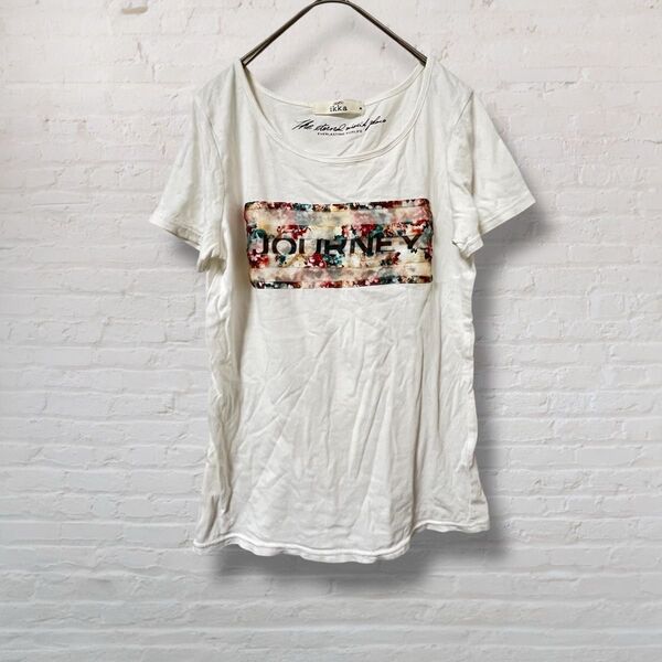 ikka イッカ 半袖 Tシャツ 白 花柄 レース プリントTシャツ レディース【M】