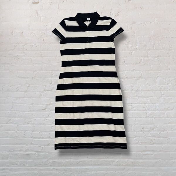 J.CREW ジェイクルー ボーダー ポロ ワンピース ロングワンピース ロング丈 半袖 ワンピース 美品【M】 白 ネイビー