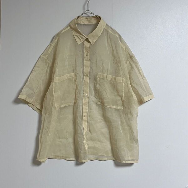 ジーユー GU 半袖シャツ オーバーサイズ ゆったり シアー 透け感 シースルーシャツ ベージュ 【L】美品 レディース