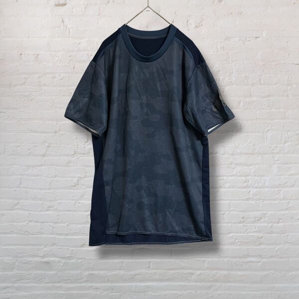 adidas アディダス Tシャツ 半袖Tシャツ 紺色 ネイビー ロゴ 切り替え メッシュ 速乾 スポーツ J/0 【XL】美品