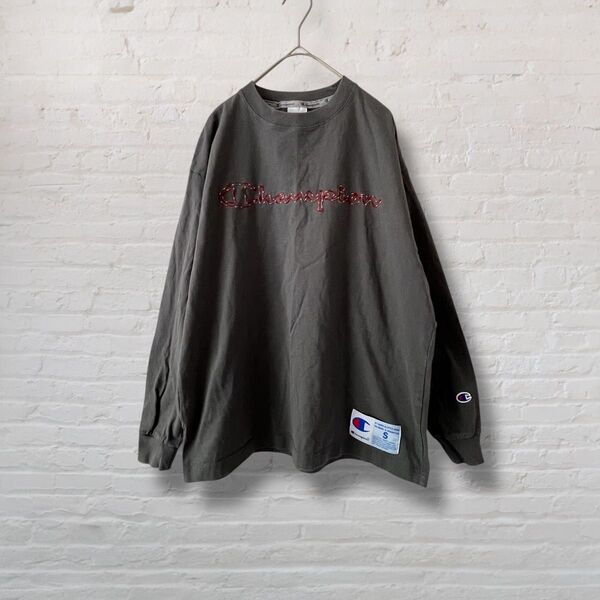 チャンピオン champion 長袖 Tシャツ カットソー チャコールグレー ロゴ刺繍 ロンT クルーネック ユニセックス【S】