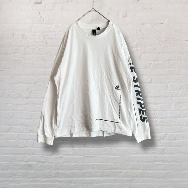 adidas アディダス 長袖 白 カットソー Tシャツ ロンT 長袖Tシャツ ユニセックス【L】