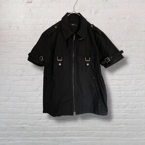 famock ジップアップ 半袖 ジャケット Y2K ロックモード ミリタリー 古着 黒 ブラック【M】