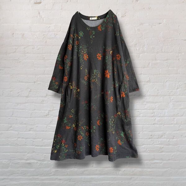 BARNDOOR バーンドア 花柄 北欧 ロングワンピース 裏起毛 ゆったり 長袖 ワンピース 美品【M】 ドレス