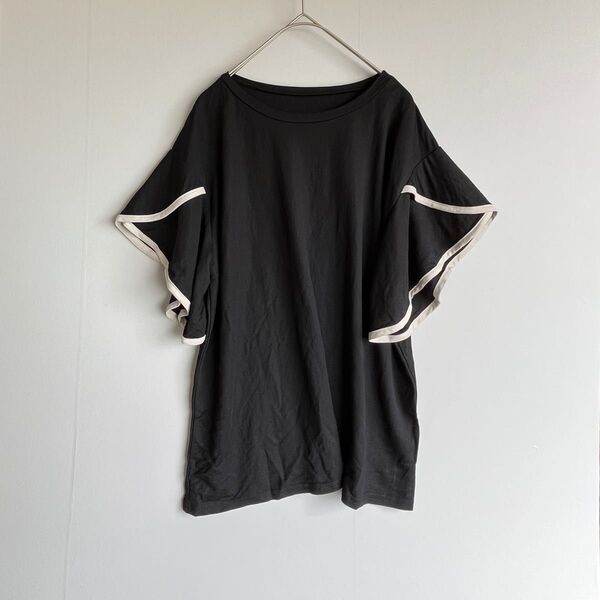 GRL グレイル フリル袖 半袖 Tシャツ カットソー 大人可愛い 黒 ブラック【FREE】美品