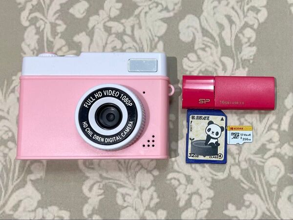 コンパクトカメラ ピンク sdカード2枚 usbメモリー付き