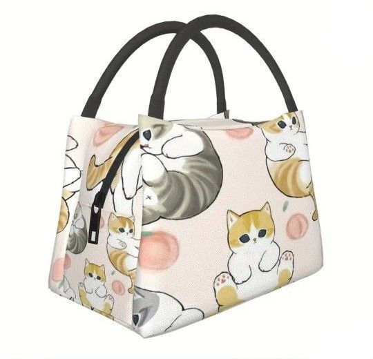 猫ちゃん 保冷バッグ 保温バッグ ランチバッグ エコバッグ ハンドバッグ ピーチ柄