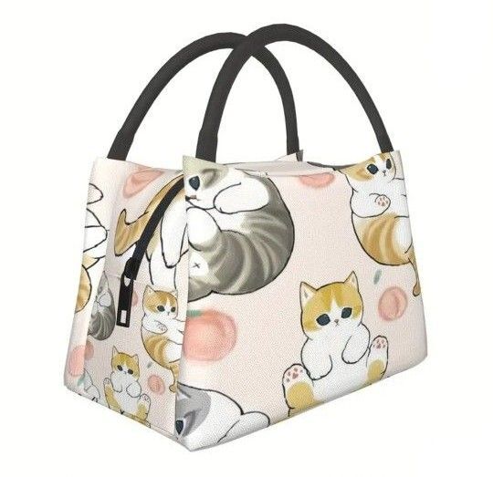 猫ちゃん 保冷バッグ 保温バッグ ランチバッグ エコバッグ ハンドバッグ ピーチ柄