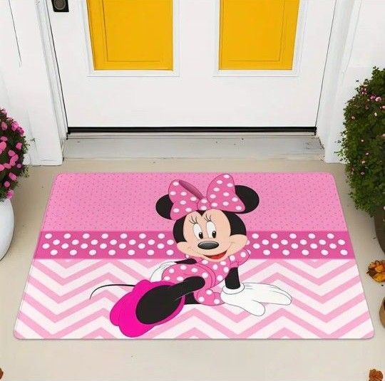 ディズニー ミニーマウス カーペット 玄関マット キッチンマット バスマット ベッドルーム用絨毯 フロアマット ピンクリボン柄