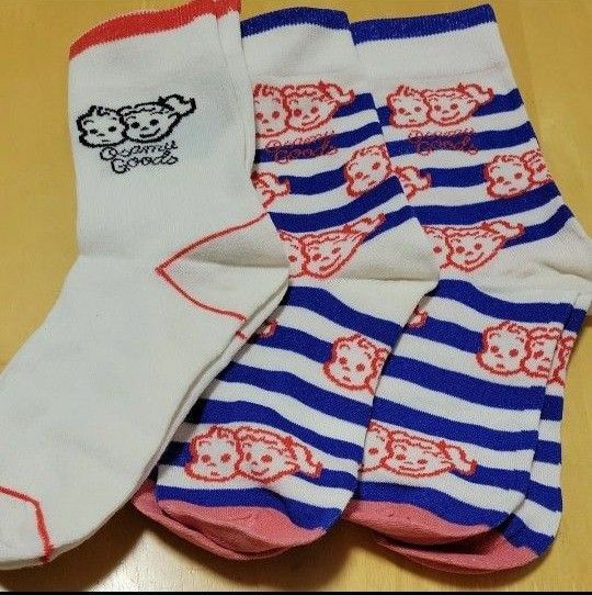 オサムグッズ OSAMU GOODS 原田治 ハラダオサム ソックス くつした ストライプ柄2足+ワンポイント柄1足セット