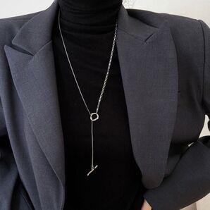 新品未使用 ネックレス マンテル ロングチェーン アクセサリー チョーカー ラリエット 新品 調節可能 シルバー