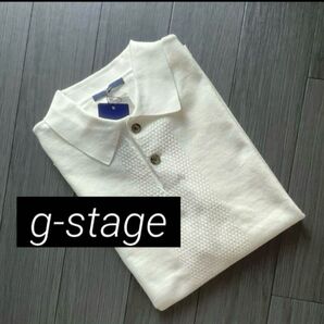 g-stage 天竺ニットボロシャツ サイズ48 ホワイト系