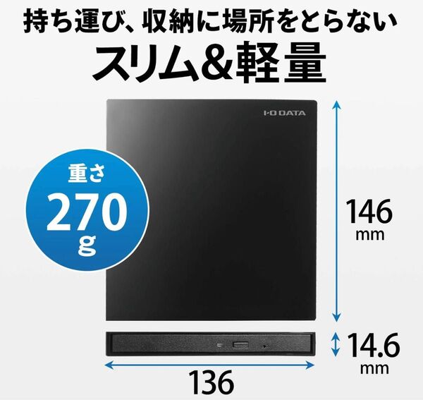 アイオーデータ 外付け DVDドライブ 薄型 ポータブル USB3.2 Gen1 (USB3.0) 国内メーカー バスパワー