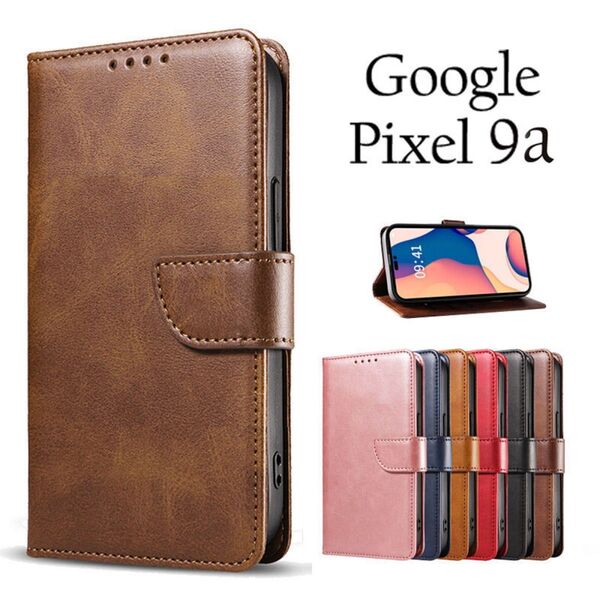Google Pixel 9Aケース グーグルピクセル9a ケース 手帳型 シンプル:ブラウン