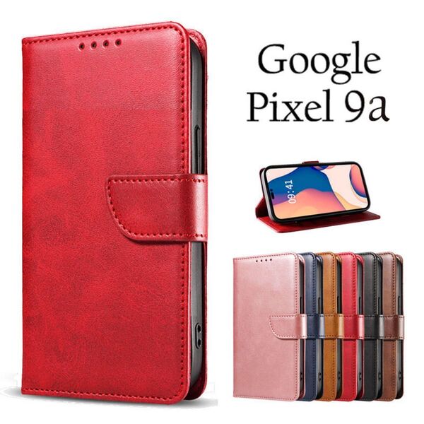 Google Pixel 9aケース グーグルピクセル9a ケース 手帳型 シンプル:レッド